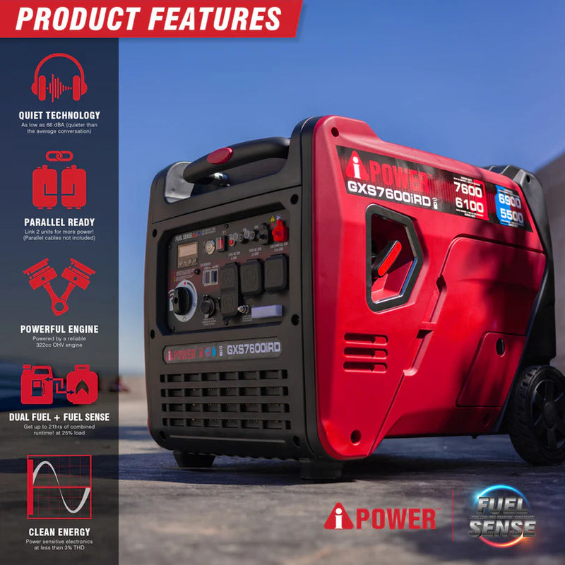 A-iPower - GXS7600iRD - Dual Fuel, Remote Start Inverter Generator