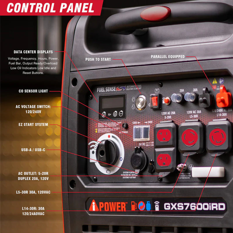 A-iPower - GXS7600iRD - Dual Fuel, Remote Start Inverter Generator
