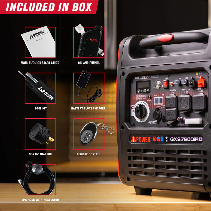 A-iPower - GXS7600iRD - Dual Fuel, Remote Start Inverter Generator