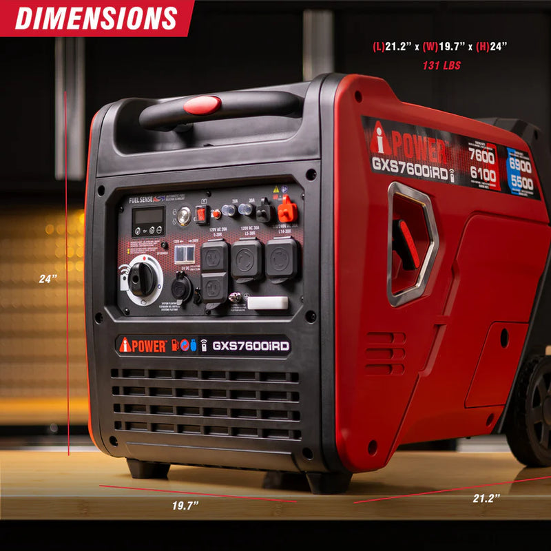 A-iPower - GXS7600iRD - Dual Fuel, Remote Start Inverter Generator