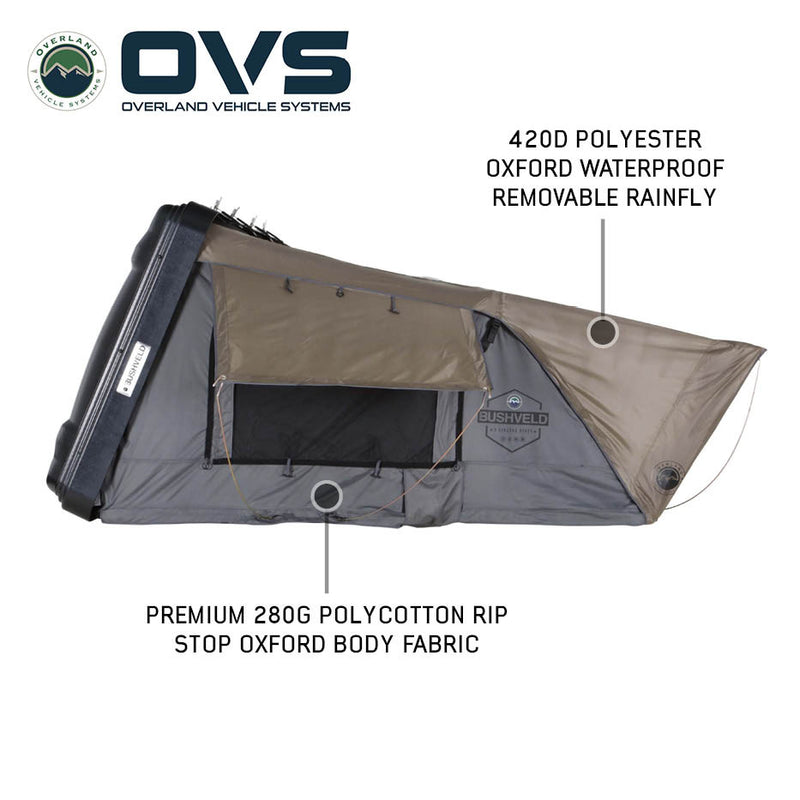 HD Bushveld Cantilever Hard Shell Roof Top Tent Grey Body & Tan Rainfly
