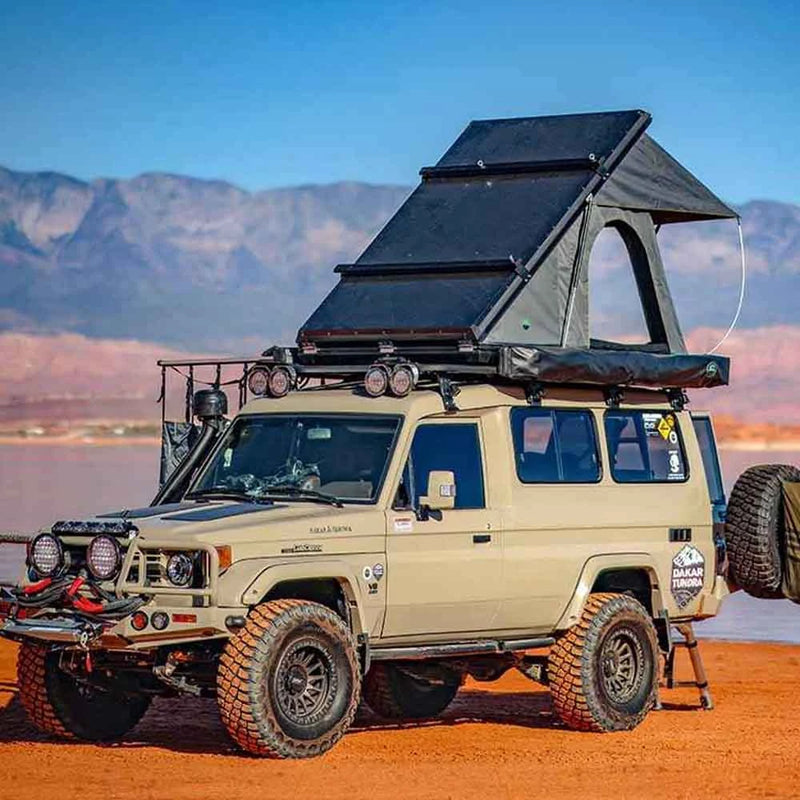 HD Mamba 3 Person Clam Shell Aluminum Hard Shell Roof Top Tent, Grey Body & Green Trim