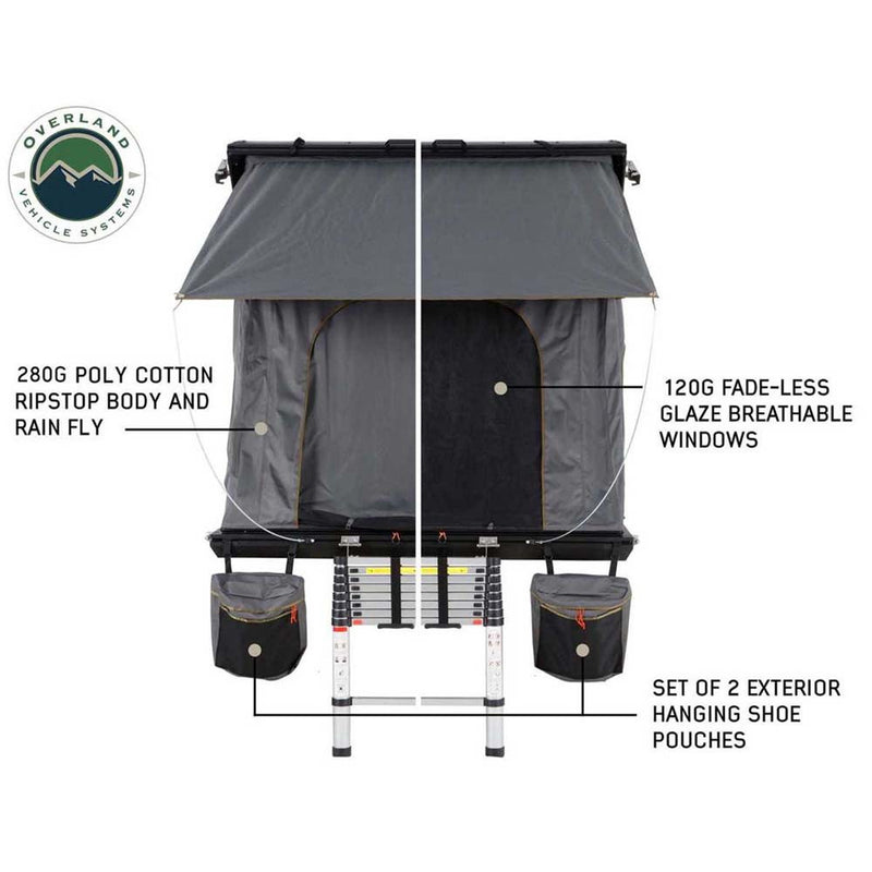 HD Mamba 3 Person Clam Shell Aluminum Hard Shell Roof Top Tent, Grey Body & Green Trim
