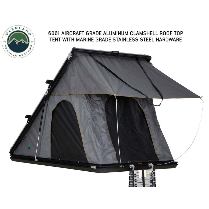 HD Mamba 3 Person Clam Shell Aluminum Hard Shell Roof Top Tent, Grey Body & Green Trim