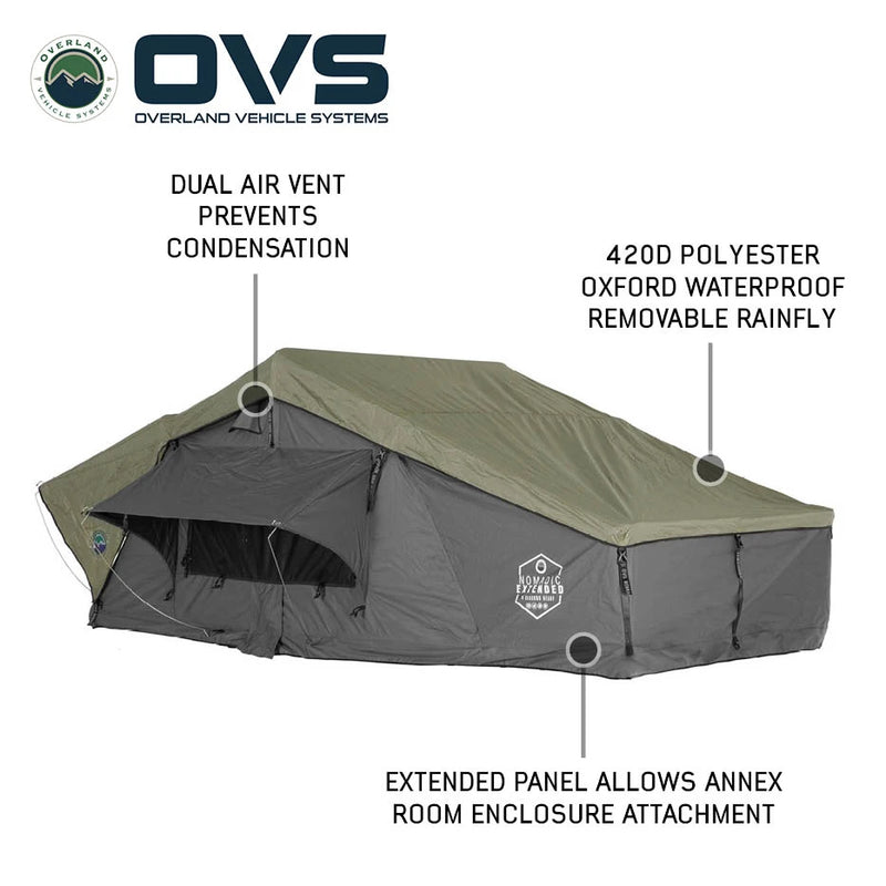 HD Nomadic Extended Soft Shell Roof Top Tent, Grey Body & Green Rainfly