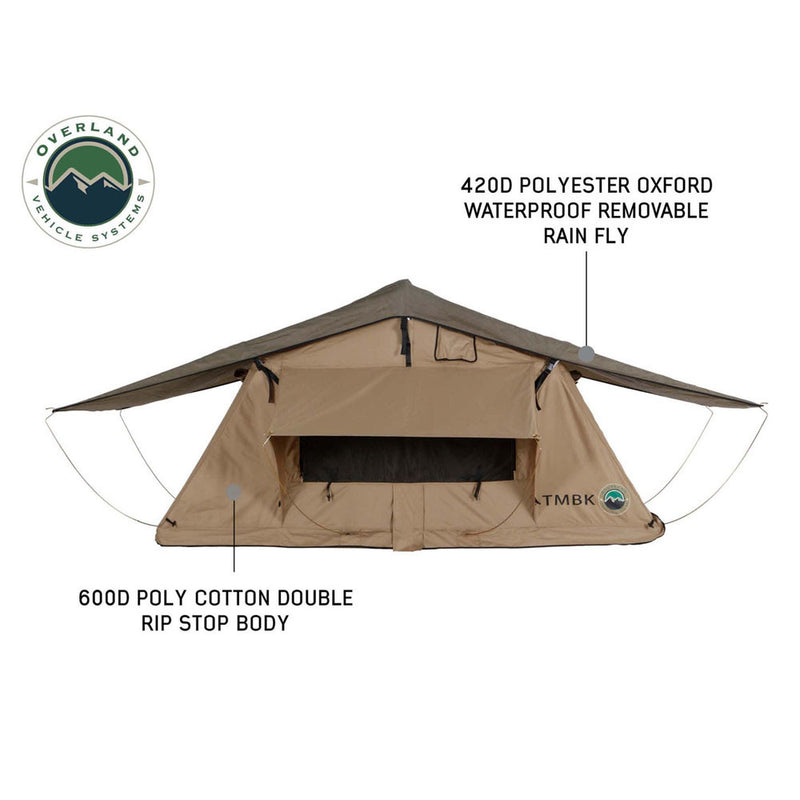 LD TMBK 3 Person Soft Shell Roof Top Tent, Tan Body & Green Rainfly