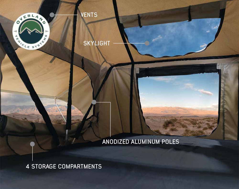 LD TMBK 3 Person Soft Shell Roof Top Tent, Tan Body & Green Rainfly
