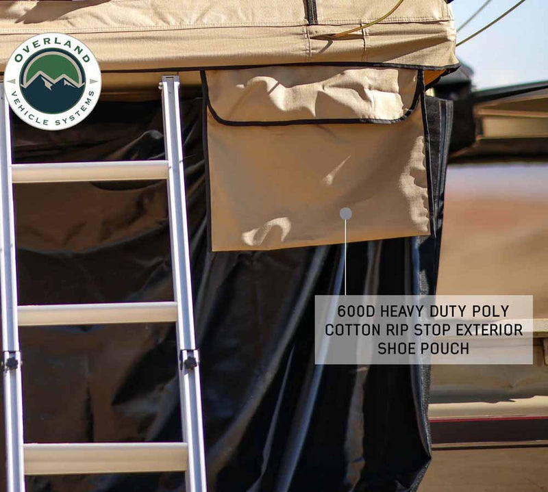 LD TMBK 3 Person Soft Shell Roof Top Tent, Tan Body & Green Rainfly