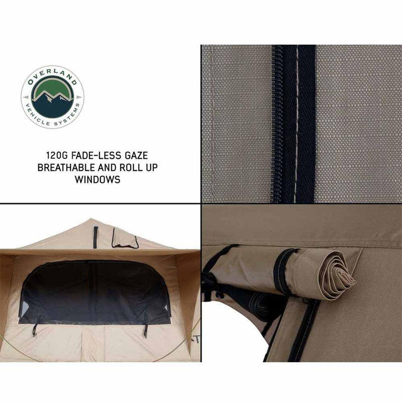 LD TMBK 3 Person Soft Shell Roof Top Tent, Tan Body & Green Rainfly