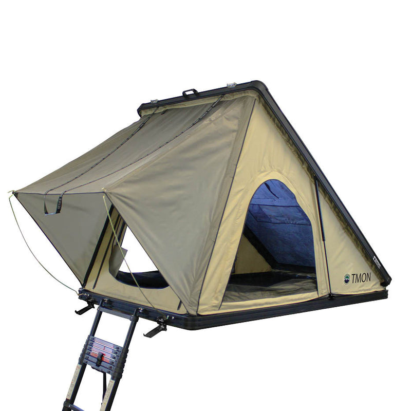 LD TMON 2 Person Clamshell Aluminum Hard Shell Roof Top Tent - Tan Body & Green Rainfly
