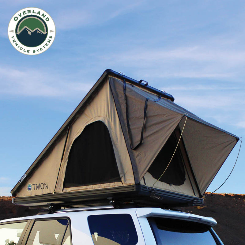 LD TMON 2 Person Clamshell Aluminum Hard Shell Roof Top Tent - Tan Body & Green Rainfly
