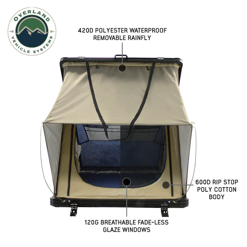 LD TMON 2 Person Clamshell Aluminum Hard Shell Roof Top Tent - Tan Body & Green Rainfly