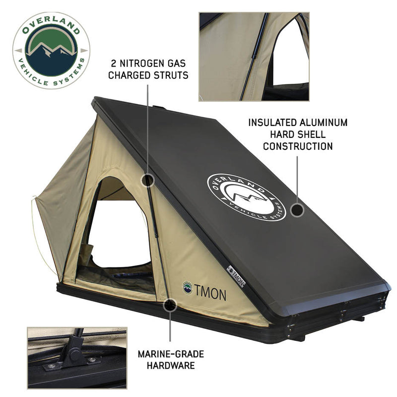 LD TMON 2 Person Clamshell Aluminum Hard Shell Roof Top Tent - Tan Body & Green Rainfly