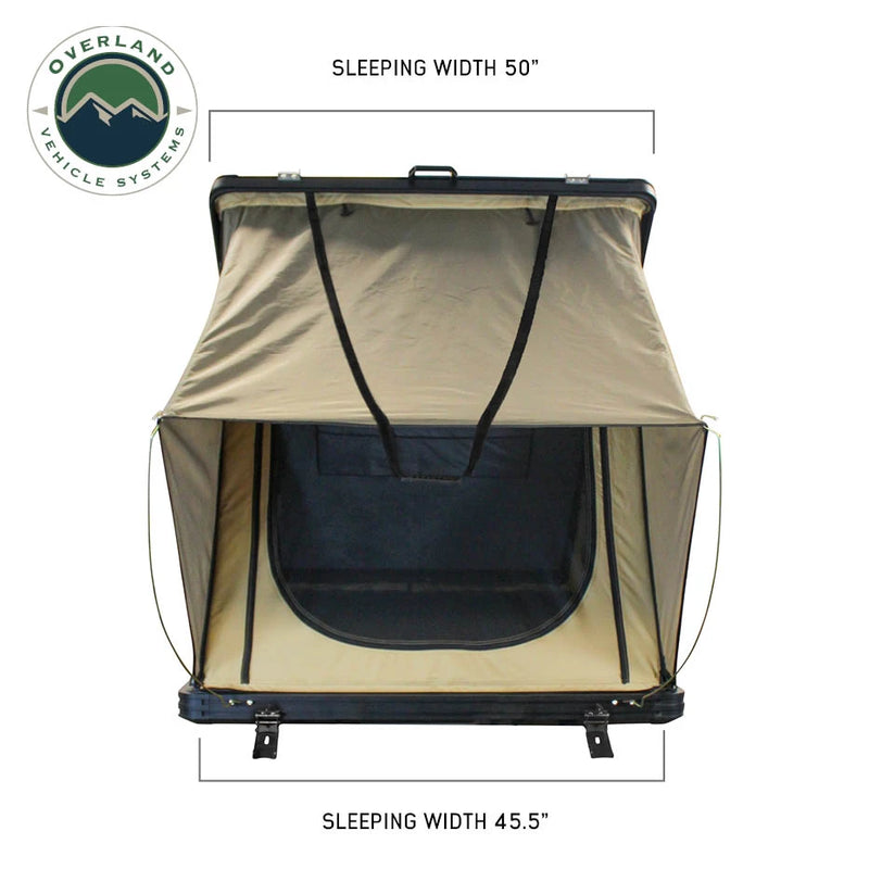 LD TMON 2 Person Clamshell Aluminum Hard Shell Roof Top Tent - Tan Body & Green Rainfly