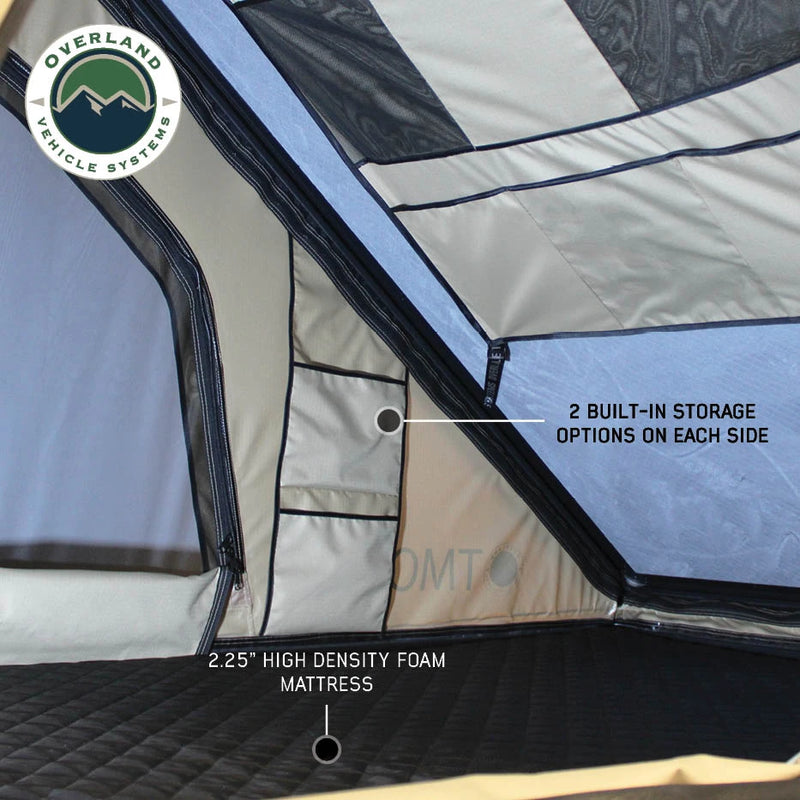 LD TMON 2 Person Clamshell Aluminum Hard Shell Roof Top Tent - Tan Body & Green Rainfly