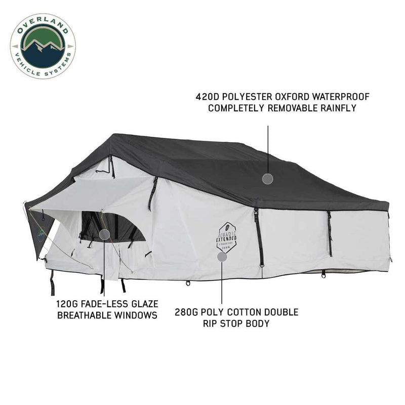 HD Nomadic 3 Person Arctic White Extended Soft Shell Roof Top Tent, White Body Dark Grey Rainfly