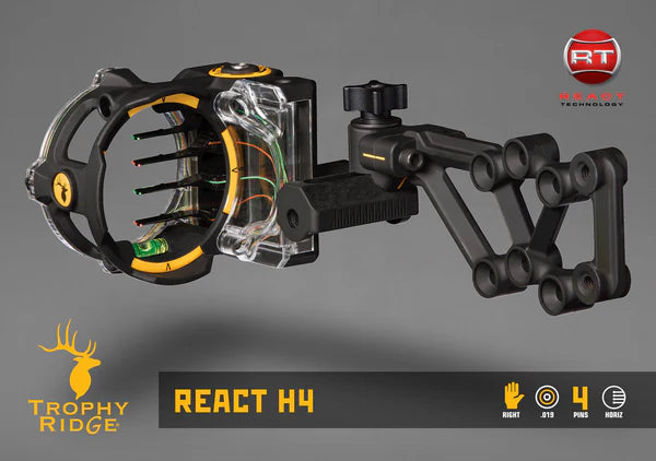 Bear Archery - Trophy Ridge React H4 PIn Sight RH 4-Pin - Bow Sights