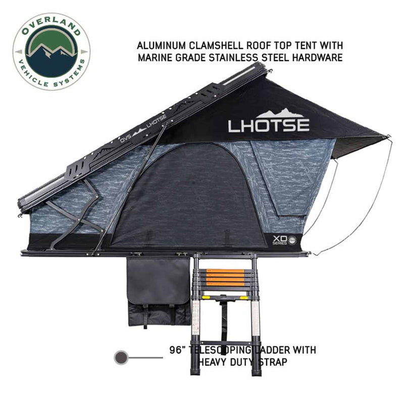 XD Lhotse 2 Person Clam Shell Aluminum Hard Shell Roof Top Tent, Blue Body & Black Rainfly
